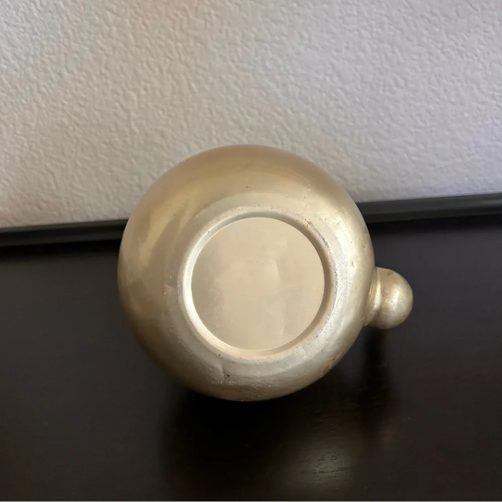 vintage gold-toned aluminum teapot with a black handle mid century modern 5” dia - Picture 5 of 10
